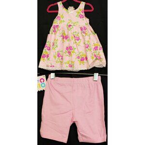 Vtg 90s Color & Co SWAT Pink Floral Dress Set 3T Shorts Lace Bow Spring Summer